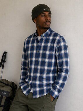 American Eagle Blue Plaid Button Down Shirt Large 100% Cotton Classic Casual